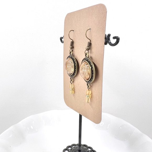 New / Handcrafted - Beautiful Copper & Gold Paint Skin Beaded Fishhook Earrings - Picture 3 of 7